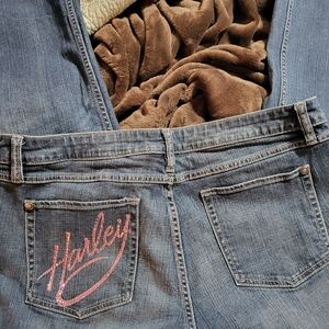 Harley-Davidson Denim Boot Cut Jeans with Pink Embroidery